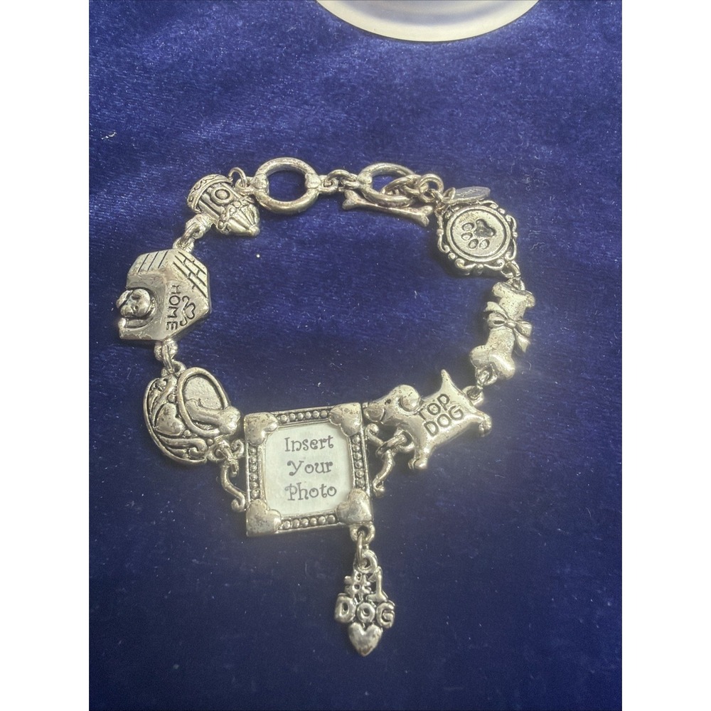 Cookie Lee Dog Photo Charm Bracelet Silver Plate Toggle Clasp Adjustable